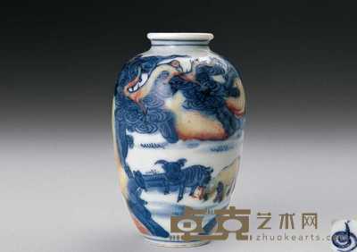 清 青花釉里红十二生肖图鼻烟壶 高7.5cm